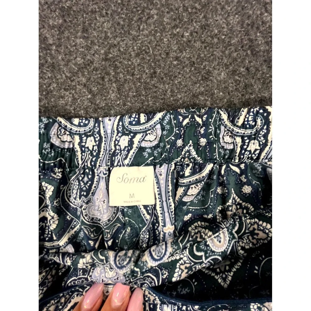 Soma Pajama Pants Womens Medium Blue‎ Paisley Stretch Lounge Sleepwear High Rise